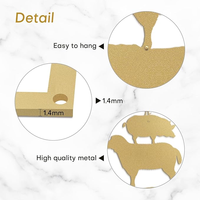 SIGNLEADER Metal Wall Art Decor Chicken, Pig, Horse, Cow Minimalist Modern Abstract Wall Sculpture Hangings Home Decoration for Living Room, Bedroom, Bathroom, Kitchen, Outdoor - 18" Gold