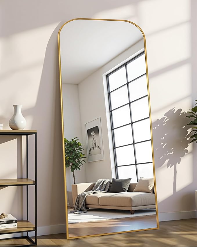 Antok Full Length Mirror, 59"x22" Floor Mirror Freestanding, Arched Floor Standing Large Mirror Full Body Mirrors with Stand for Bedroom, Hanging Mounted Mirrors for Living Room, Gold