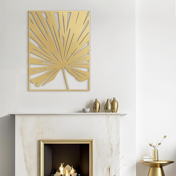 SIGNLEADER Metal Wall Art Decor Big Gold Leaves Minimalist Modern Abstract Wall Sculpture Hangings Home Decoration for Living Room, Bedroom, Bathroom, Kitchen, Outdoor - 18" Gold