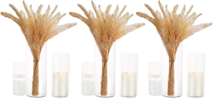 Cylinder Vase Bulk Clear Esmiome - Cylinder Vases for Centerpieces 3 Sets (9Pcs) Hurricane Floating Candle Holder, Glass Vases for Flowers, Decorative Centerpiece for Wedding, 6''+8''+10''(High)