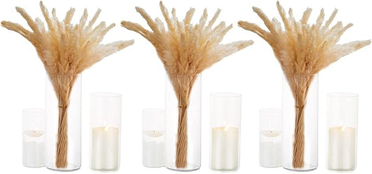 Cylinder Vase Bulk Clear Esmiome - Cylinder Vases for Centerpieces 3 Sets (9Pcs) Hurricane Floating Candle Holder, Glass Vases for Flowers, Decorative Centerpiece for Wedding, 6''+8''+10''(High)