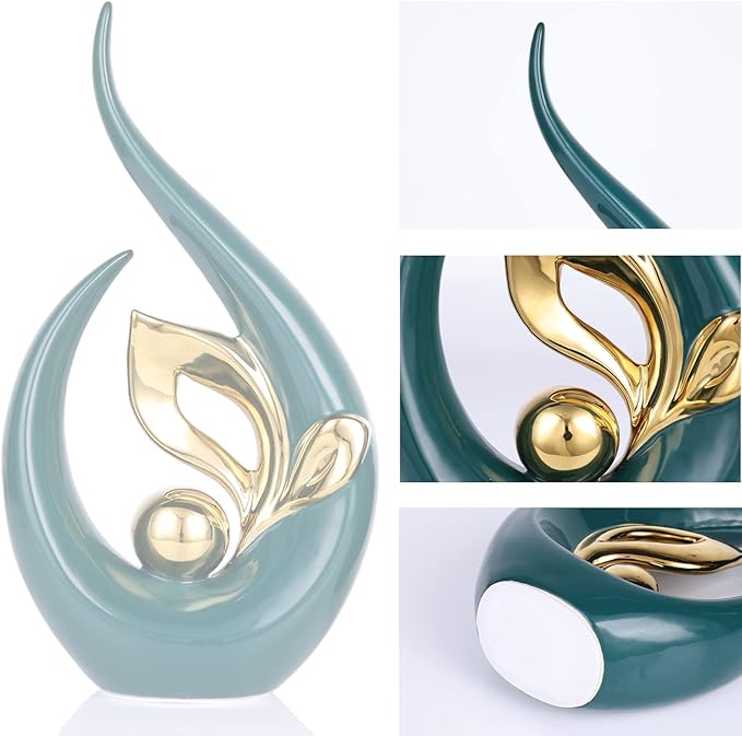 DOVDOV Green Office Decorative Ceramic Statue Set of 2, Dining Room Table Decorations, Green Modern Home Decor for Living Room, Console, Desk Center, Entrance Table Decorations