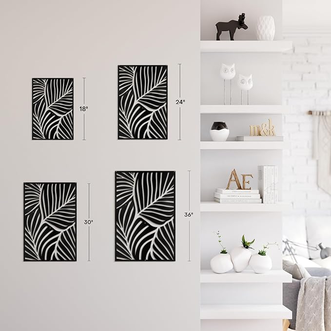 SIGNLEADER Metal Wall Art Decor Black Leaves Minimalist Modern Abstract Wall Sculpture Hangings Home Decoration for Living Room, Bedroom, Bathroom, Kitchen, Outdoor - 18" Black
