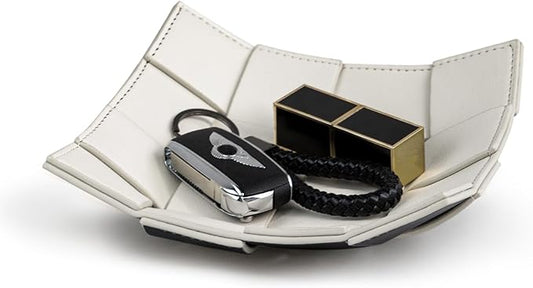 PU Leather Valet Tray for Men Women Key Holder Bowl for Entryway Table Bedside Nightstand Desk Tray for Wallet, Keys Men's Gift - Small, 7.1" D x 7.1" W x 2" H