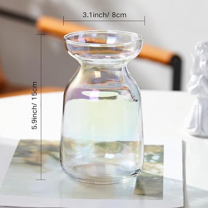 Gute Glass Vases for Decor, Modern Decorative Flower Vase Centerpieces Table Home Indoor Desk Decor Living Room, Kitchen, Office Wedding or Housewarming Gifts (Iridescent)