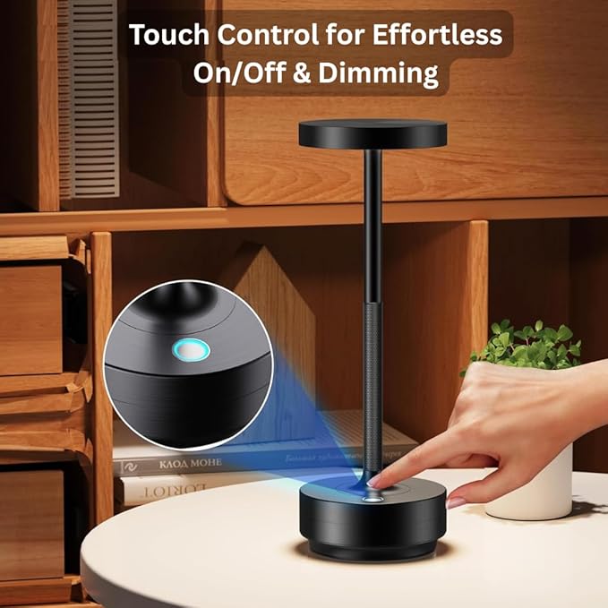 Cordless Table Lamp Rechargeable - Waterproof, Touch 3-Color Lighting Portable LED Table Light for Outdoor,Patio,Restaurant.(Black)