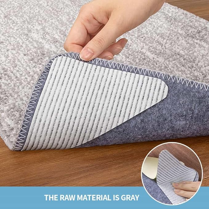 Rug Gripper Non Slip - Self Adhesive Rug Pads Grippers for Hardwood Floors and Tiles, Reusable Carpet Tape for Area Rugs, Cuttable Rug Stickers Keep Corners Flat (12x12cm)