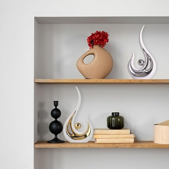 LCCCK 2-Pack Modern Abstract Art Home Decor Accent, Contemporary Statues Coffee Table Decor for Living Room, Dining Room Centerpieces, Ceramic Sculptures and Silver Knick Knacks for TV Stand Decor