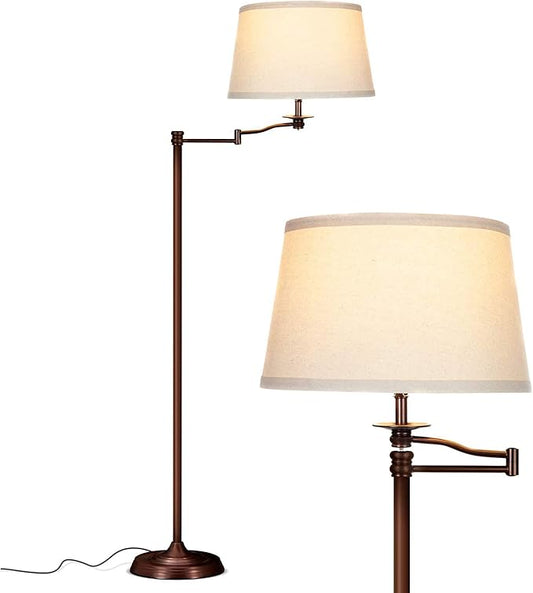 Brightech Caden LED Floor Lamp - Tall Standing Lamp with Swing Arm for Living Rooms & Offices - Industrial Bronze
