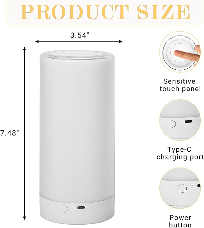 Table Lamp, Touch Sensor Bedside Lamps, Dimmable Warm White Light & Color Changing RGB for Kids Room, Bedroom, Living Room, Holiday Use