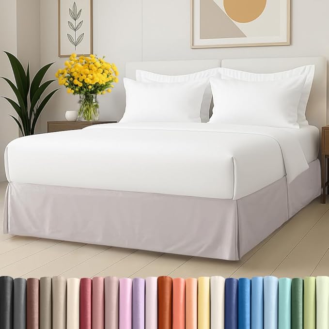 Pleated Bed Skirt King Size - 3 Sided Pleated Bed Skirt King - Ultra-Soft, Easy Fit with 15 Inch Tailored Drop - Hotel Quality, Wrinkle & Fade Resistant - for Women, Men, Kids and Teens - Light Grey