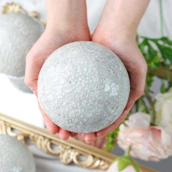 DomeStar 3PCS Decorative Balls for Bowls, 4 Inch White Orbs Glass Balls for Centerpiece Bowls Mosaic Sphere for Home Decoration Dining Table