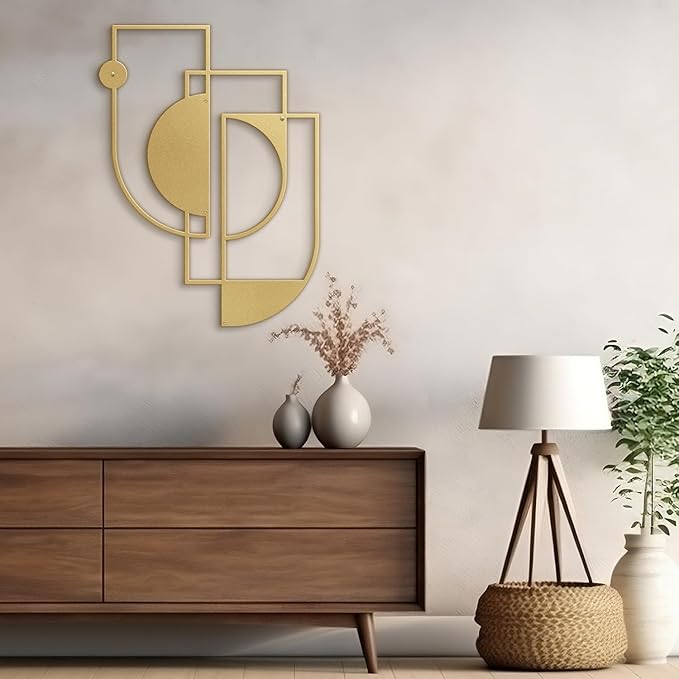 SIGNLEADER Metal Wall Decor Overlapping Rectangles Minimalist Modern Luxury Wall Sculpture Hangings 3D Statue Home Decoration for Living Room, Bedroom, Bathroom, Kitchen, Fireplace, Office - 24" Gold