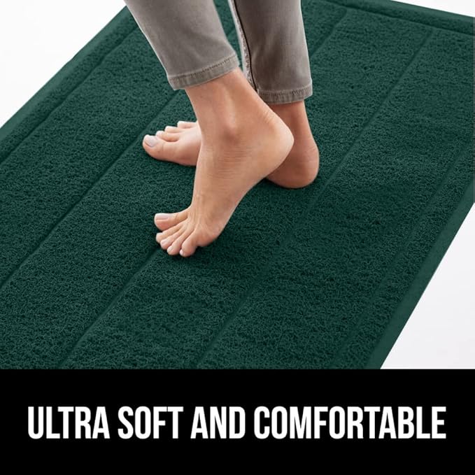 GORILLA GRIP Dirt Grabber Mesh Doormat, Low-Profile, Stain and Fade Resistant Heavy Duty Quick Dry Striped Doormats, Mats for Indoor or Outdoor Entry, Shoe Scraper, Garage Entrance Mat 47x35, Green