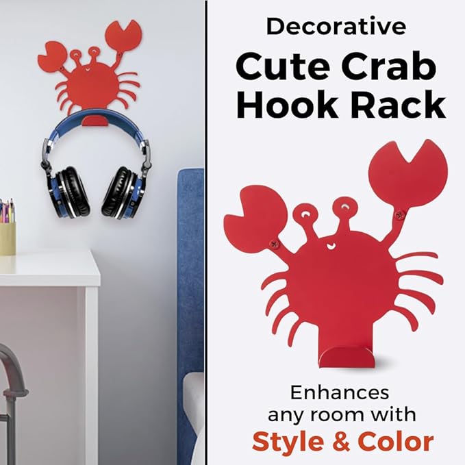 Cute Crab Wall Hook – Heavy-Duty Metal Hook for Hanging Coats, Backpacks, Towels & More – Fun Kids’ Wall Hooks for Bedroom, Playroom, Nursery & Bathroom – Decorative & Durable (Red)