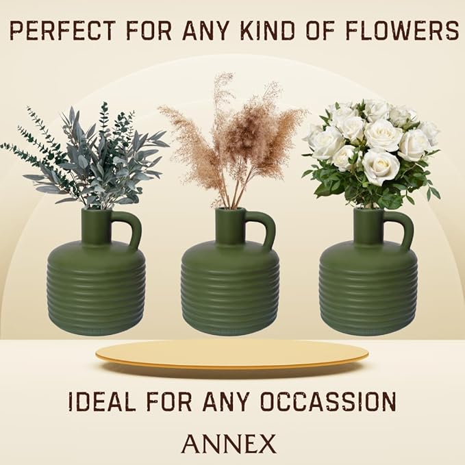 Annex Large Ceramic Handmade Bud Vase, Perfect for Pampas Grass, Book Vase for Flowers, Boho Room Decor for Home, Table, Shelf, Floor, Centerpiece or Book Display
