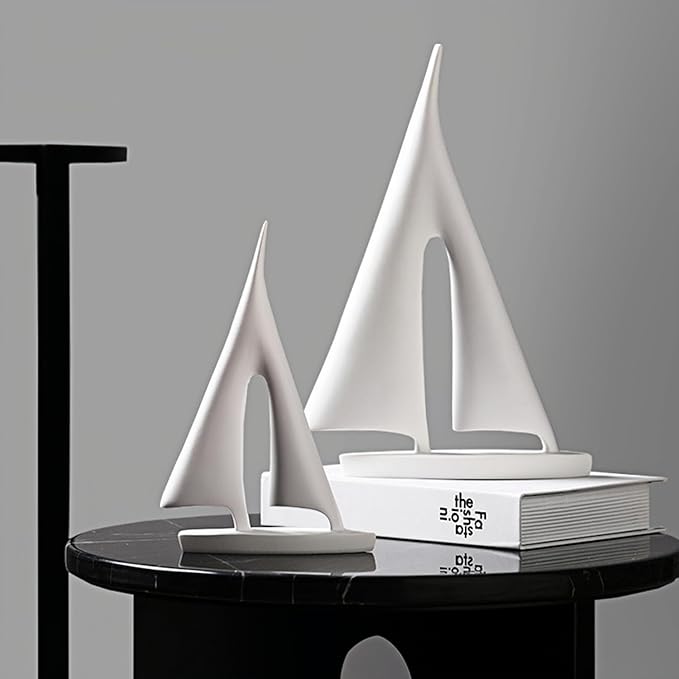 Modern Home Decor Sculpture, Sailboat Decor Abstract Statue, Resin Art Sculptures and Statues, Boat Gifts Home Tabletop Decoration, Living Room, Bathroom, Office, Bookshelf（2 Pack