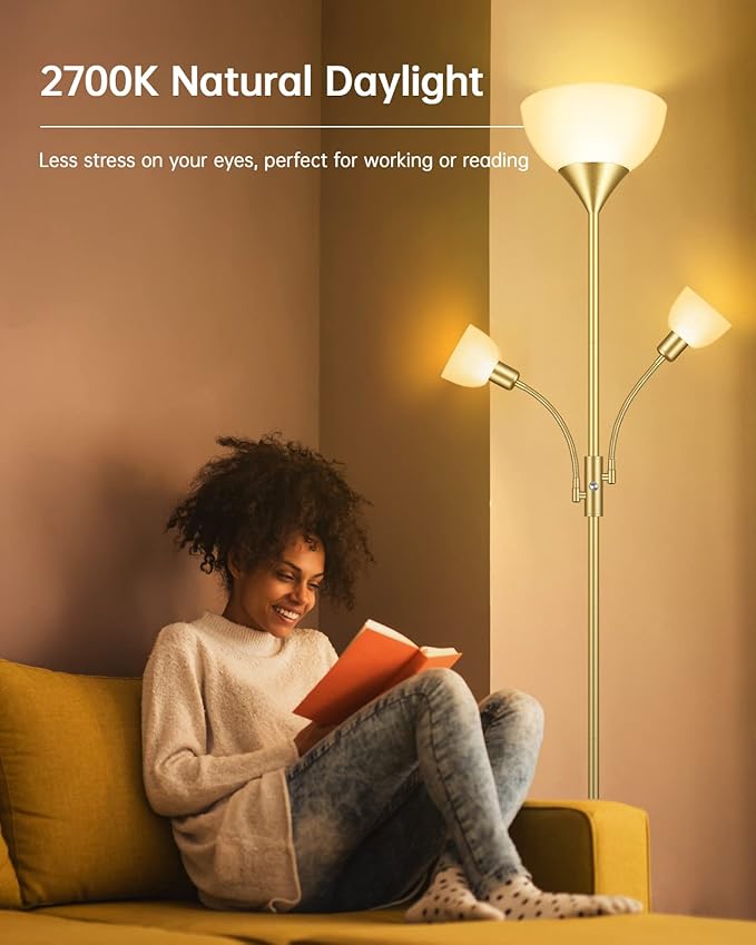 Floor Lamps for Living Room Gold, Standing Lamp, 71" Tall Lamp with 3 Lights, Modern Torchiere Tree Floor Lamp, Rotary Switch, Bright Corner Floor Lamp for Bedroom/Office/Den(E26 Base, No Bulb)