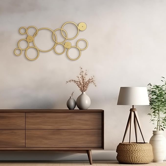 SIGNLEADER Metal Wall Decor Geometric Circles Bubbles Minimalist Modern Luxury Wall Sculpture Hangings 3D Statue Home Decoration for Living Room, Bedroom, Bathroom, Kitchen, Fireplace, Office - 24" Gold