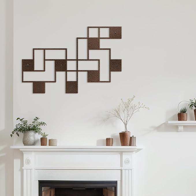SIGNLEADER Metal Wall Decor Grids Geometric Minimalist Modern Luxury Wall Sculpture Hangings 3D Statue Home Decoration for Living Room, Bedroom, Bathroom, Kitchen, Fireplace, Office - 24" Bronze