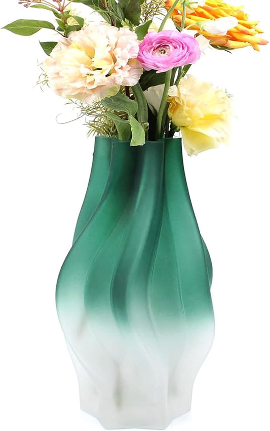Modern Glass Vase with Hexagonal Mouth Gradient Color Home Decor Vase for Centerpieces, Wedding, Living Room, Bedroom, Table Decor(Green)