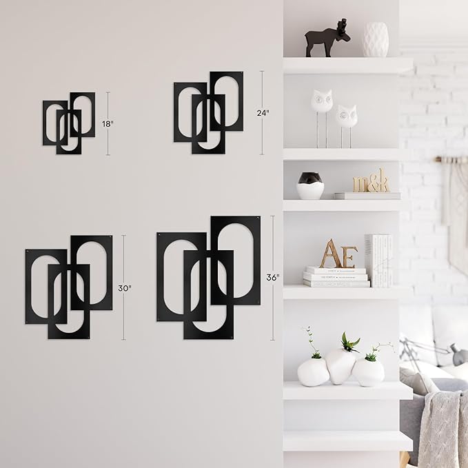 SIGNLEADER Metal Wall Decor Interlocking Abstract Geometric Minimalist Modern Luxury Wall Sculpture Hangings 3D Statue Home Decoration for Living Room, Bedroom, Bathroom, Kitchen, Fireplace, Office - 24" Black