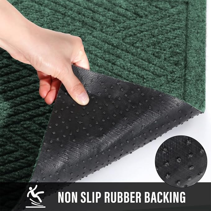 HIYARD Sturdy Front Door Mat, Absorbent Muddy Dirt Resist Welcome Door Mats Outdoor Indoor, Stain and Fade Resistant, Non-Slip Rubber Backing Low Profile Doormat for Entryway, 36×24, Green