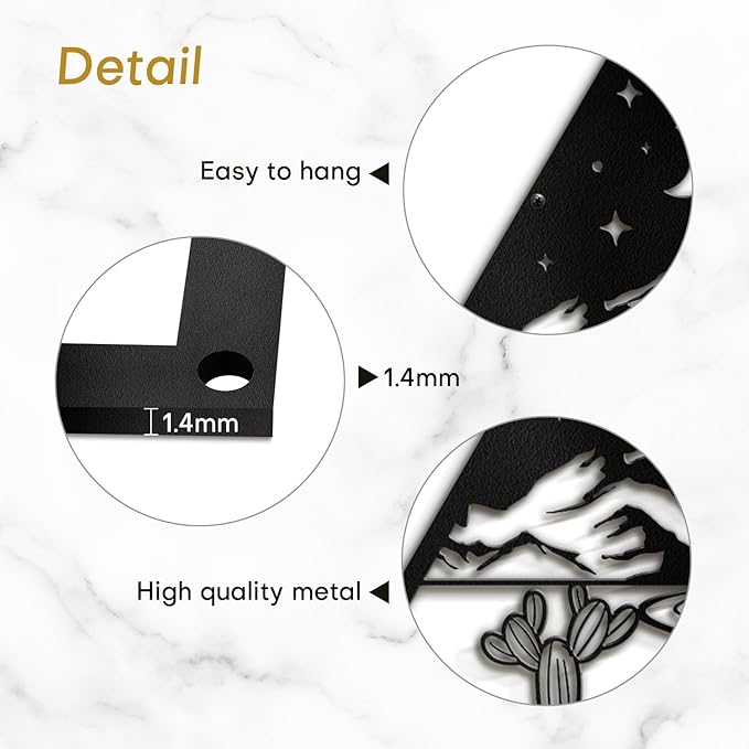 SIGNLEADER Metal Wall Art Decor Cactus, Moon, Mountain Landscape Modern Abstract Wall Sculpture Hangings Home Decoration for Living Room, Bedroom, Bathroom, Kitchen, Outdoor - 18" Black