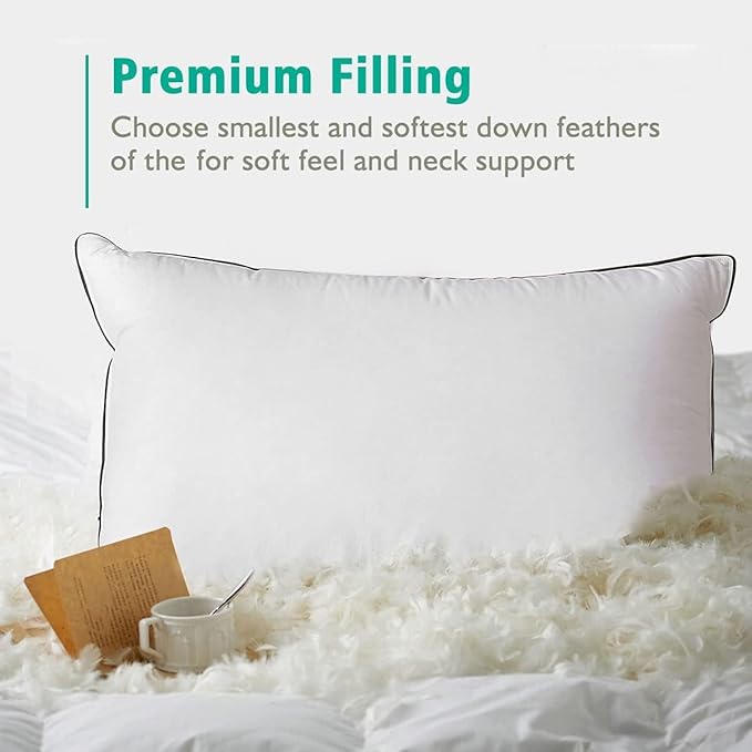 APSMILE Organic Feather Down Pillows Set of 2, Queen Size Bed Pillows for Sleeping with 100% Cotton Cover, 3-Chamber Hybrid Feather Down Core Pillow Surrounded by Polyester for Cushions 20x30 Inches