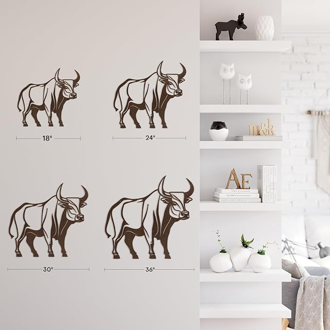 SIGNLEADER Metal Wall Art Decor Ferocious Cow Minimalist Modern Abstract Wall Sculpture Hangings Home Decoration for Living Room, Bedroom, Bathroom, Kitchen, Outdoor - 18" Bronze