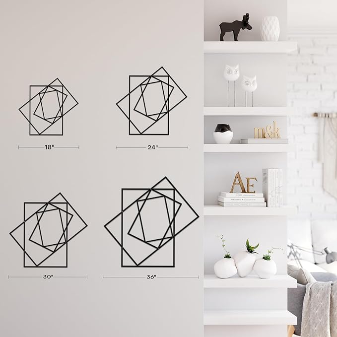 SIGNLEADER Metal Wall Decor Rectangles Composition Rectangles composition Minimalist Modern Luxury Wall Sculpture Hangings 3D Statue Home Decoration for Living Room, Bedroom, Bathroom, Kitchen, Fireplace, Office - 24" Black