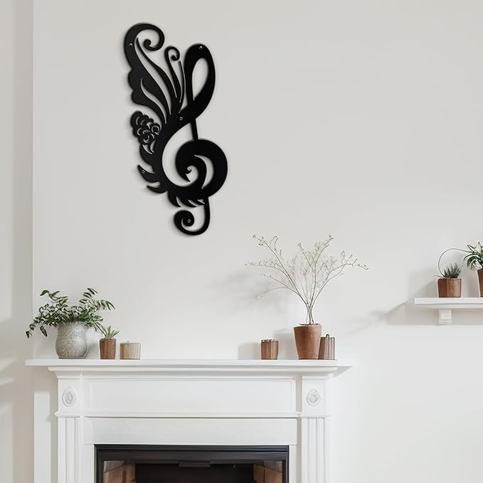 SIGNLEADER Metal Wall Art Decor Music Notes Modern Abstract Wall Sculpture Hangings Home Decoration for Living Room, Bedroom, Bathroom, Kitchen, Outdoor - 18" Black