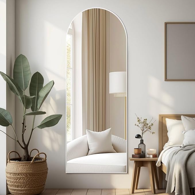Arched Floor Mirror, 58 "x 18" Full Length Mirror Wall Mirrors Hanging or Leaning Arched-Top Full Body Mirrors with Stand for Bedroom, Dressing Room, White