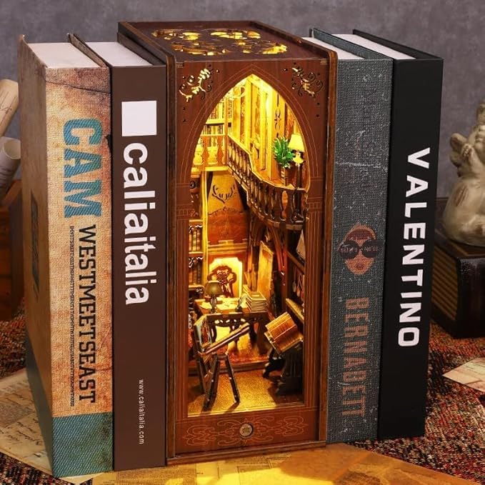 suruim DIY Book Nook Kit Bookend Puzzle Miniature Nook Library Bookshelf Insert Bookends Decoration Books Ornaments Gifts for Adults(Library)