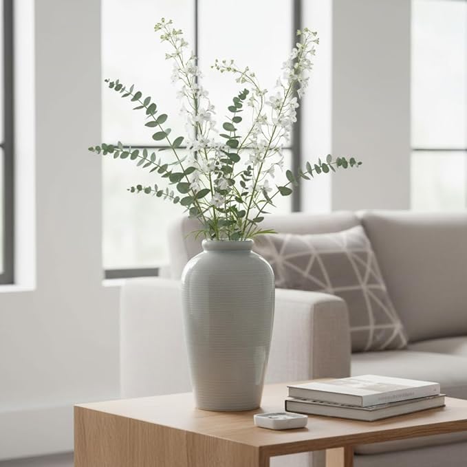 Large Modern Farmhouse Vase for Centerpieces, 11 Inch Tall Ceramic Vase - Glazed Textured Pottery Vases Home Decor, Side Table, Kitchen, Living Room Decor, Entryway, Mantel Decorations