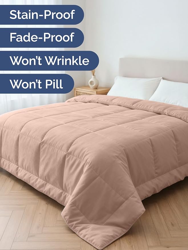 Cal King Size, Mauve Alternative Down Comforter - Warm and Lightweight - Luxury, Breathable Hotel Quality Bedding Set - All Season Fluffy and Cozy Oversized Cooling Microfiber Duvet Insert Comforter