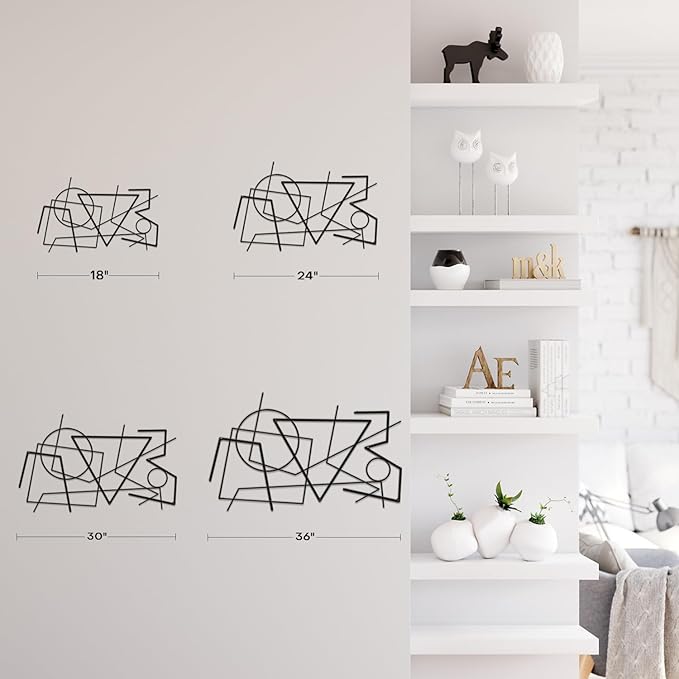 SIGNLEADER Metal Wall Decor Linear Abstract Picasso Minimalist Modern Luxury Wall Sculpture Hangings 3D Statue Home Decoration for Living Room, Bedroom, Bathroom, Kitchen, Fireplace, Office - 18" Black