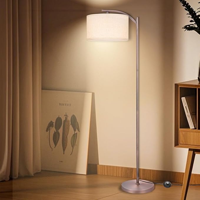 HoperBriwght Floor Lamp for Living Room, Standing Lamp, Floor Lamp with Linen Lampshade for Home Décor, Office, Bedroom (Bulb Included) (Rose Gold)