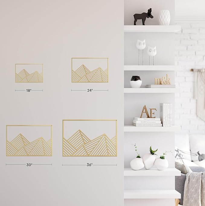 SIGNLEADER Metal Wall Decor Mountains Triangle Line Minimalist Modern Luxury Wall Sculpture Hangings 3D Statue Home Decoration for Living Room, Bedroom, Bathroom, Kitchen, Fireplace, Office - 18" Gold