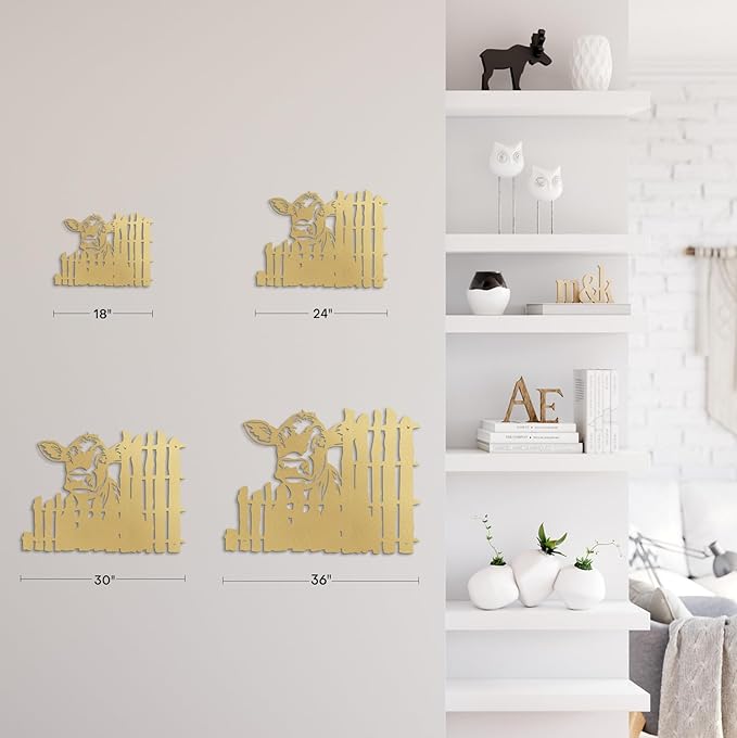 SIGNLEADER Metal Wall Art Decor Cows by the Fence Minimalist Modern Abstract Wall Sculpture Hangings Home Decoration for Living Room, Bedroom, Bathroom, Kitchen, Outdoor - 18" Gold