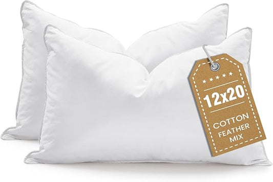 BHZ Throw Pillows 12x20 Euro Pillow Inserts Set of 2, Down Feather Alternative Pillow Inserts, Decorative Soft Large Square White Throw Pillows Insert for Couch Bed Dorm Sofa with Breathable Cover
