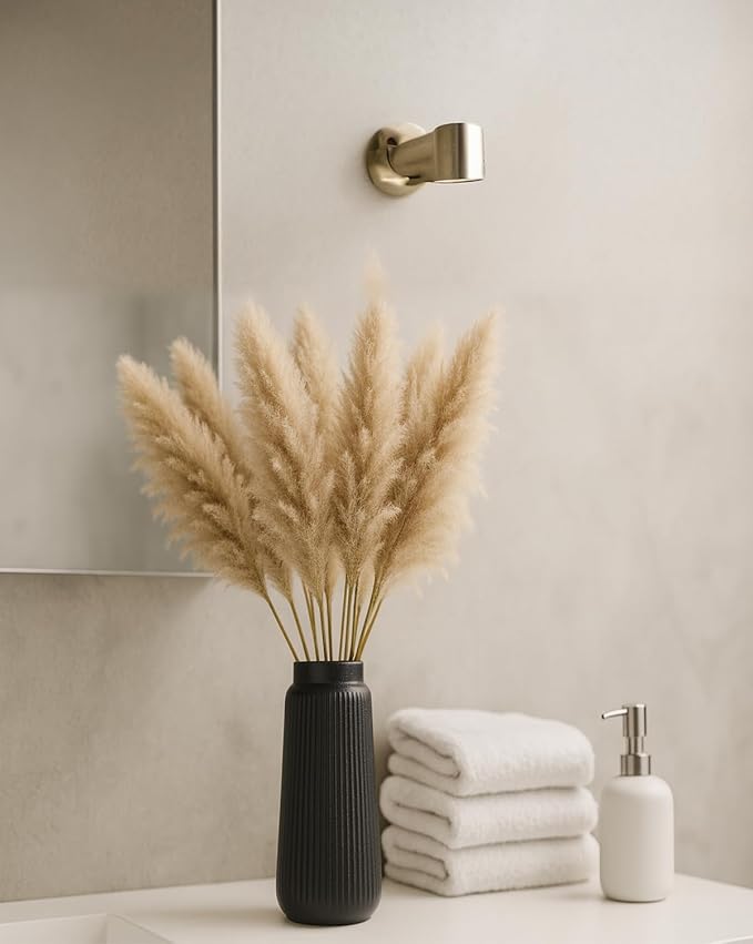 Black Ribbed Ceramic Vase – Textured Flower Vase for Pampas Grass, Fresh or Dried Flowers, Modern Cylinder Minimalist Home Decor for Living Room, Dining Table, Wedding Centerpiece