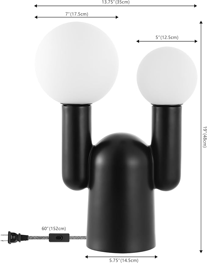 JONATHAN Y JYL4063A Leif 19" 2-Light Modern Mid-Century Resin/Iron/Frosted Glass Nordic Cactus LED Table Lamp, Black, for Living Room, Office, Bedroom