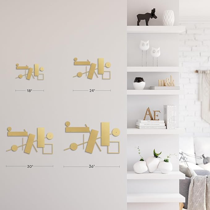 SIGNLEADER Metal Wall Decor Rectangles Abstract Picasso Minimalist Modern Luxury Wall Sculpture Hangings 3D Statue Home Decoration for Living Room, Bedroom, Bathroom, Kitchen, Fireplace, Office - 18" Gold