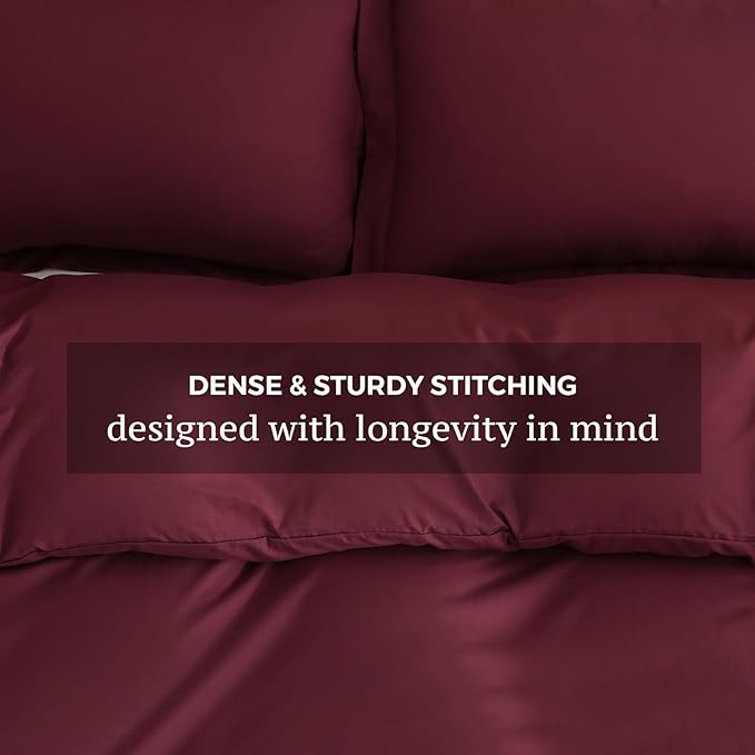 JSD Burgundy Duvet Cover Set Twin Size, 2 Piece Microfiber Kids Duvet Cover with Pillow Sham, Zipper Closure, Comforter Not Included