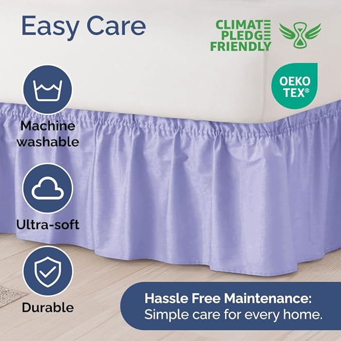 Wrap Around Dust Ruffle Bed Skirt - Lavender - for King Size Beds with 15 Inch Drop - Easy Fit Elastic Strap - Adjustable Pleated Bedskirt w/Brushed Fabric Wrinkle Free - for Women, Men, Kids & Teens