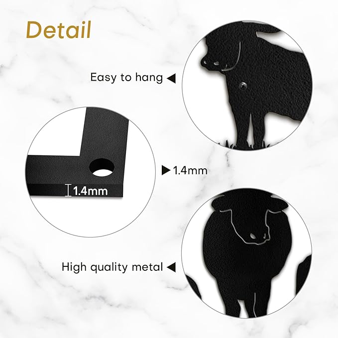 SIGNLEADER Metal Wall Art Decor Three Cows Minimalist Modern Abstract Wall Sculpture Hangings Home Decoration for Living Room, Bedroom, Bathroom, Kitchen - 18" Black