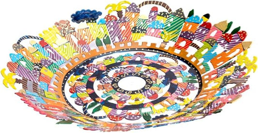 EMANUEL Yair Decorative Metal Fruit Bowl | Vibrant Hand Painted Bowl | Hangable Centerpiece Bowl for Home Decor and Gifting | Judaica Art (10 inch, Jerusalem)