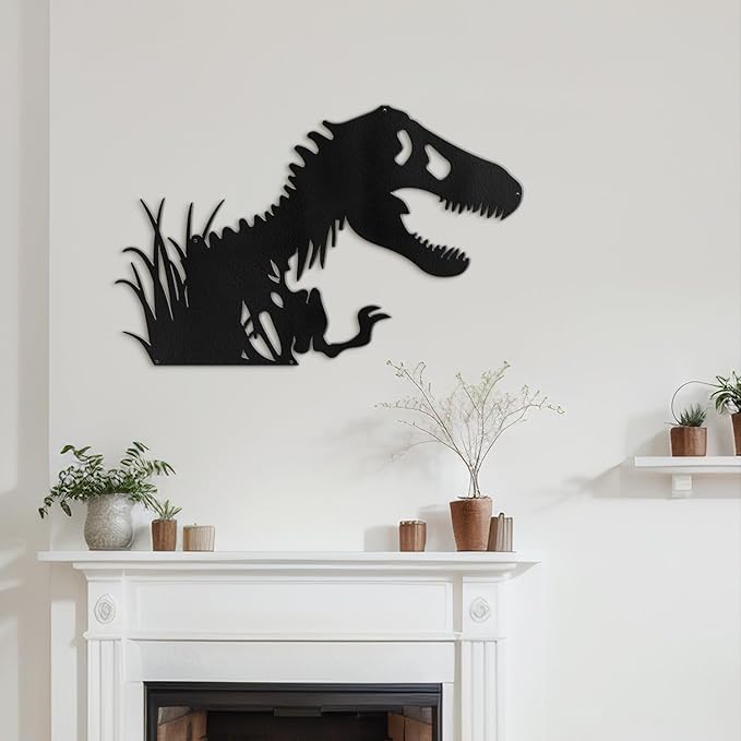 SIGNLEADER Metal Wall Art Decor T-Rex Breaking Out Minimalist Modern Abstract Wall Sculpture Hangings Home Decoration for Living Room, Bedroom, Bathroom, Kitchen, Outdoor - 18" Black