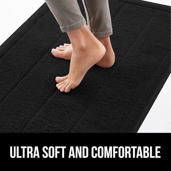 GORILLA GRIP Dirt Grabber Mesh Doormat, Low-Profile, Stain and Fade Resistant Heavy Duty Quick Dry Striped Doormats, Mats for Indoor or Outdoor Entry, Shoe Scraper, Garage Entrance Mat, 47x35, Black